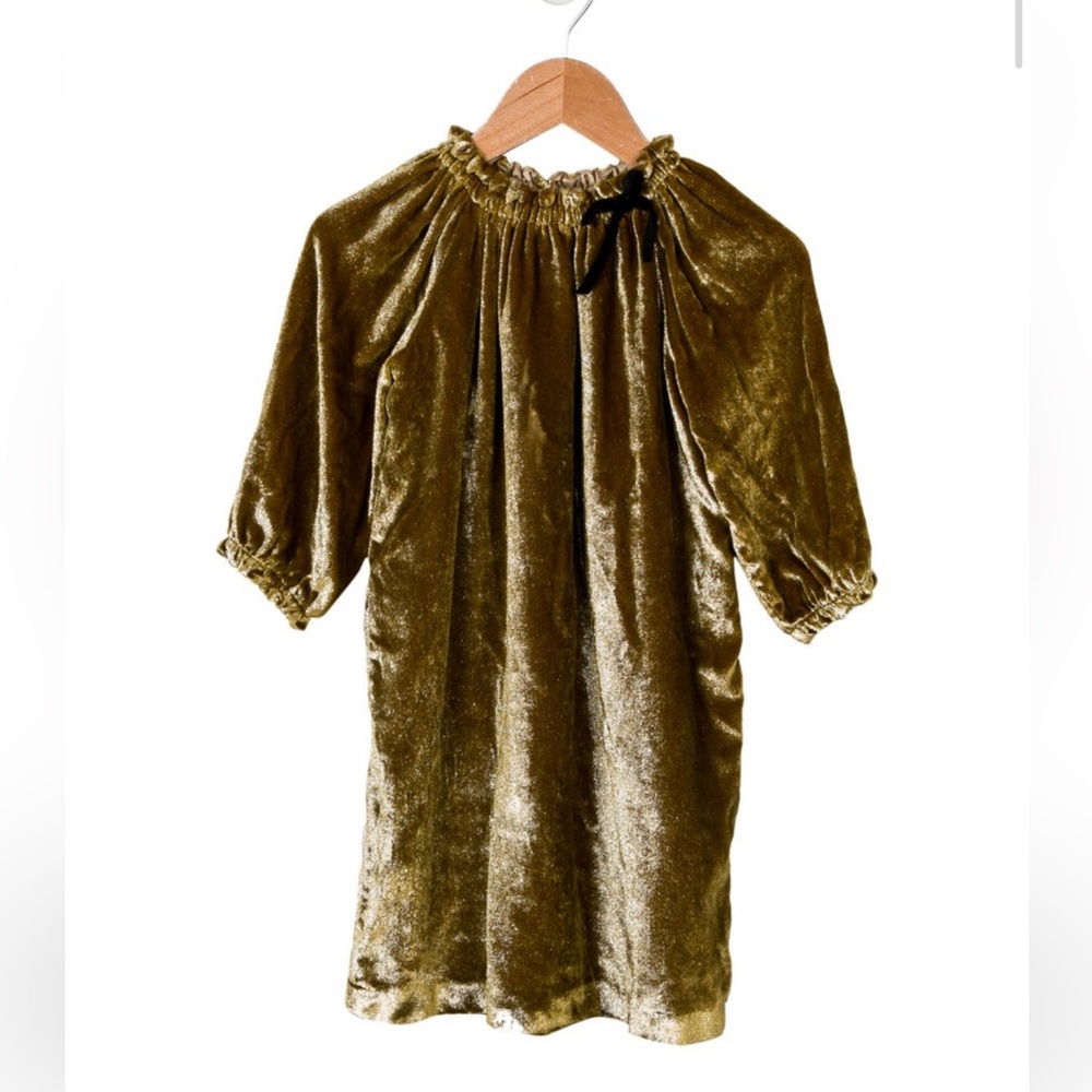 Marie Chantal Girls Gold Velvet Silk Blend Holiday Dress Size 6